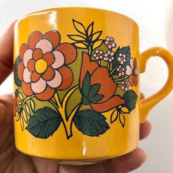 CARTWRIGHT & EDWARDS Vintage 4 Pce Yellow Orange Floral Midcentury Cup & Saucer - Picture 4 of 16